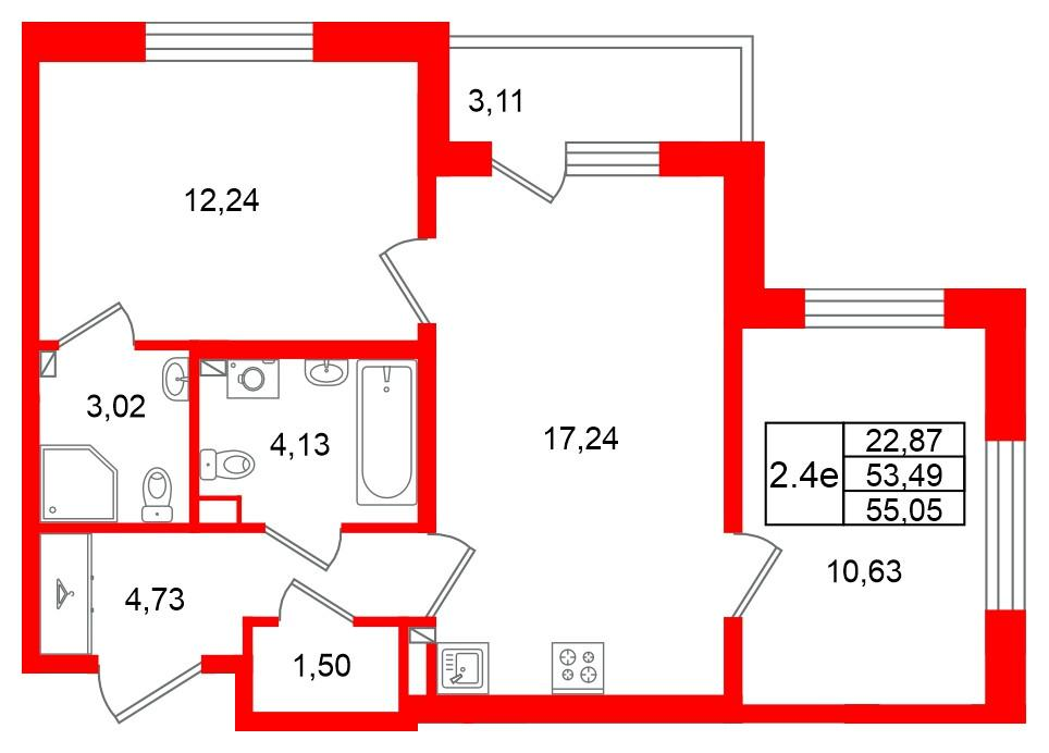 2-комнатная 53 м2 в ЖК Univer City корпус null этаж 2