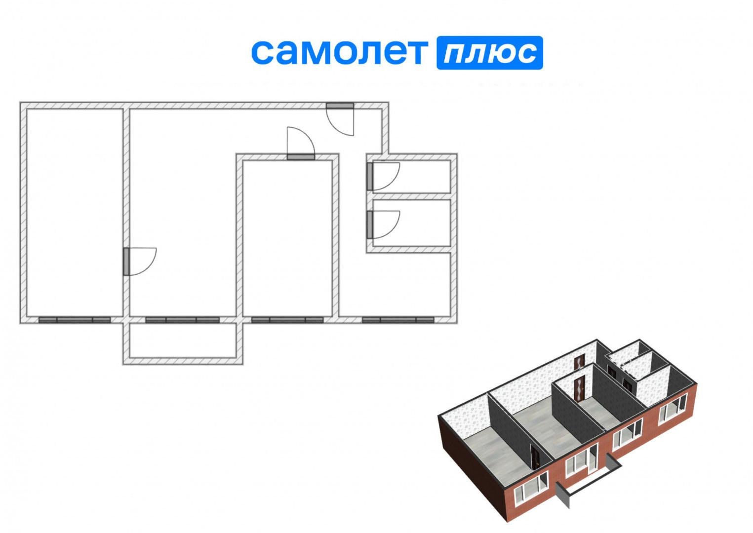 3-комнатная 56.3 м2 в ЖК undefined корпус null этаж 2