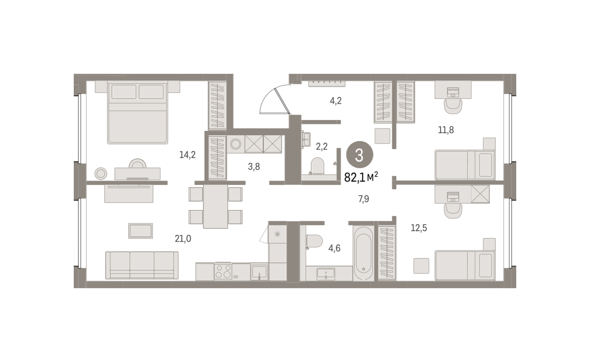 3-комнатная 82 м2 в ЖК Северный ветер корпус null этаж 3