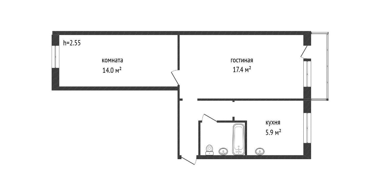 2-комнатная 44.1 м2 в ЖК undefined корпус null этаж 4