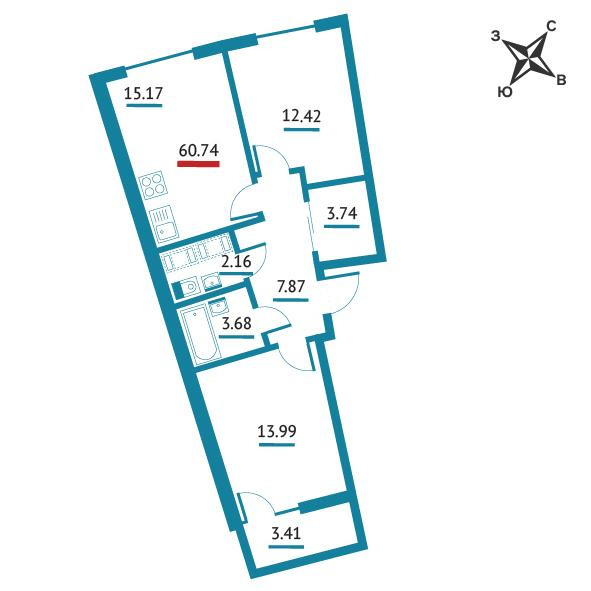 Студия 25 м2 в ЖК Левитан корпус null этаж 17