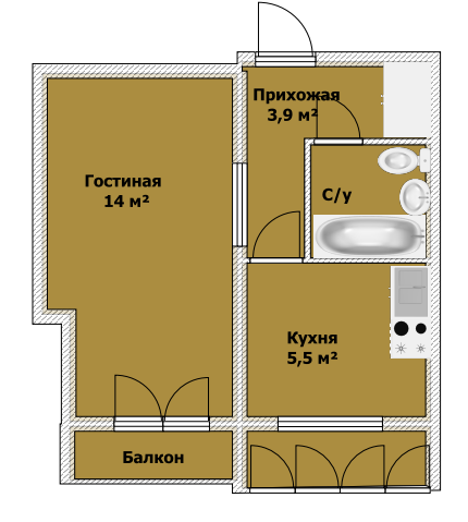 1-комнатная 26.5 м2 в ЖК undefined корпус null этаж 2