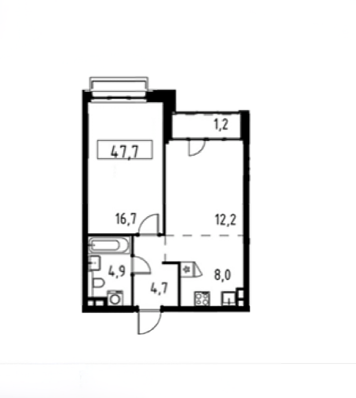 2-комнатная 46.5 м2 в ЖК undefined корпус null этаж 3