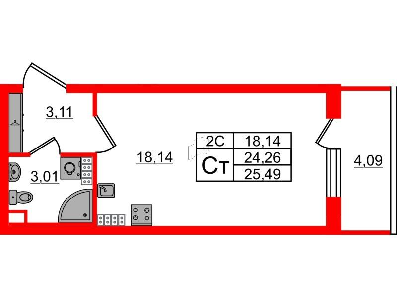 Студия 24 м2 в ЖК Парадный ансамбль корпус null этаж 5