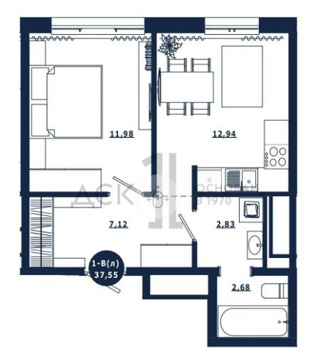 1-комнатная 37.5 м2 в ЖК undefined корпус null этаж 15