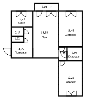 3-комнатная 59.3 м2 в ЖК undefined корпус null этаж 5