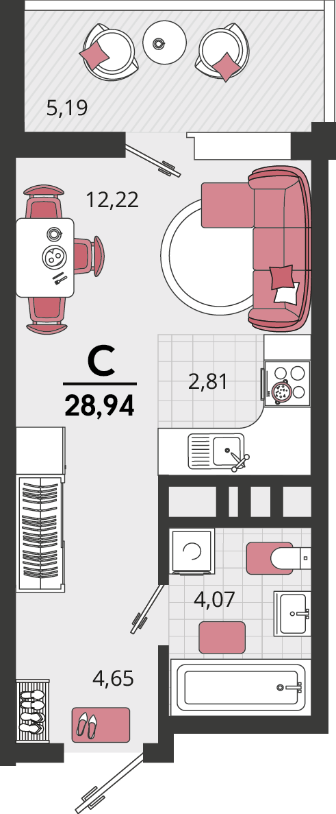 Студия 28 м2 в ЖК Родные просторы корпус null этаж 5