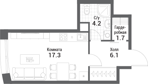 Студия 29 м2 в ЖК Nagatino I-Land корпус null этаж 12