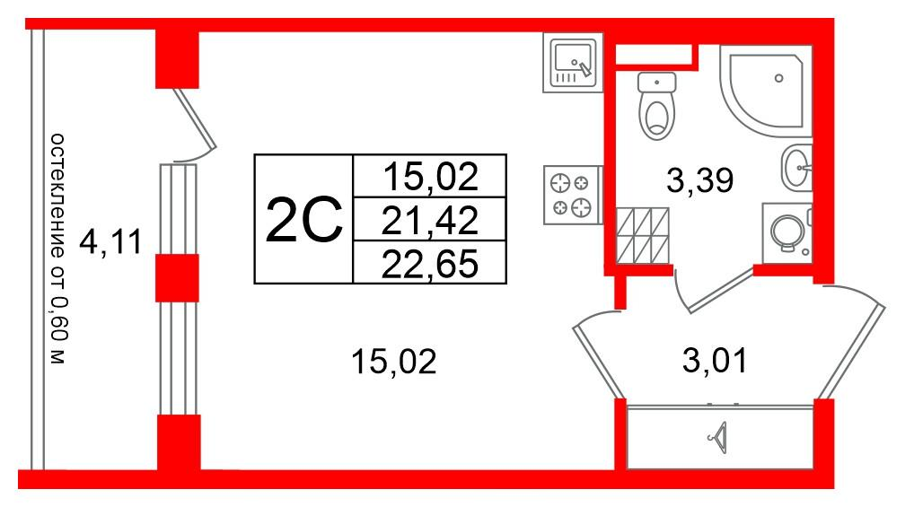 Студия 21 м2 в ЖК Univer City корпус null этаж 4