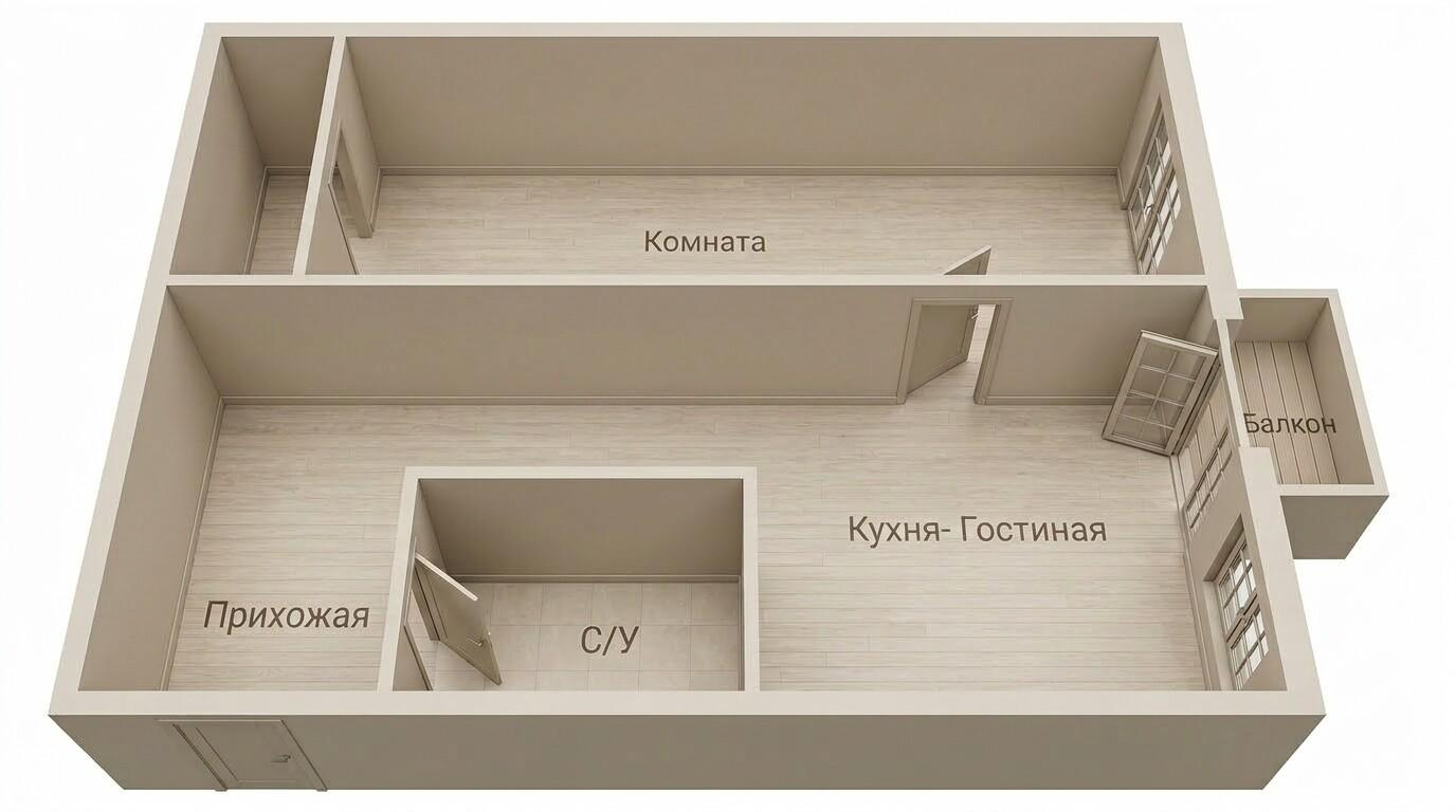 2-комнатная 42.5 м2 в ЖК undefined корпус null этаж 2
