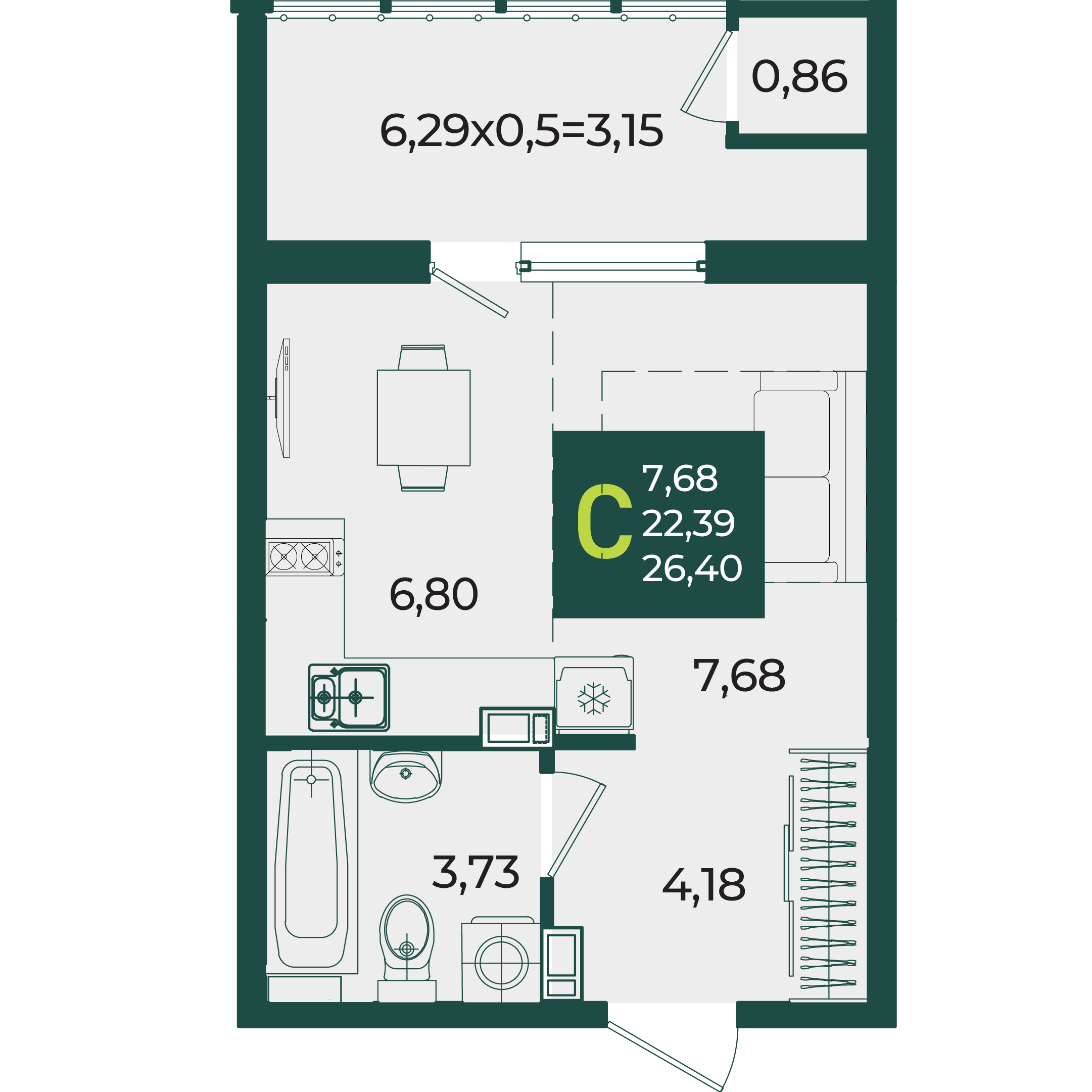 Студия 26 м2 в ЖК Образцово корпус null этаж 5