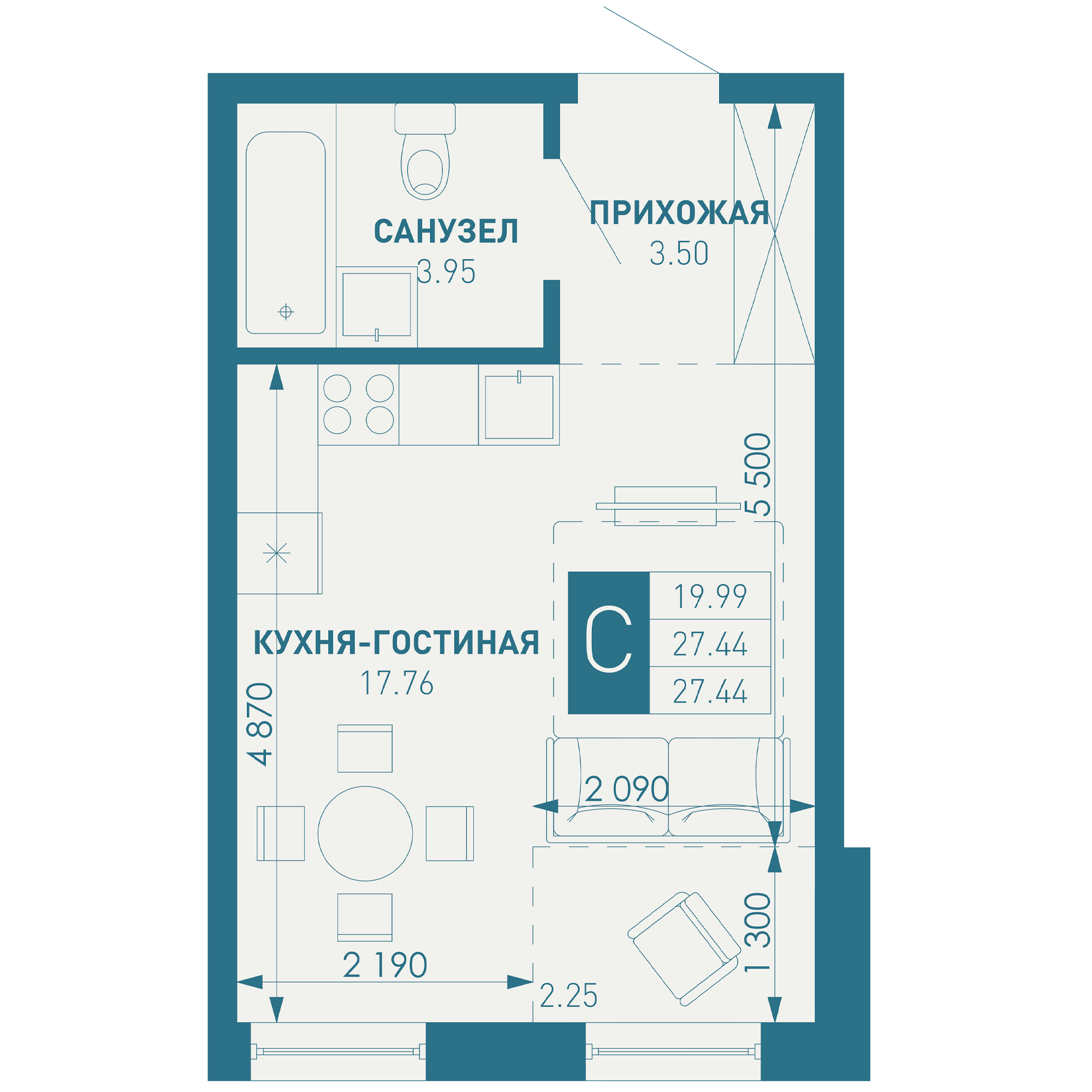 Студия 28 м2 в ЖК ИНАЧЕ в Молодежном корпус null этаж 2