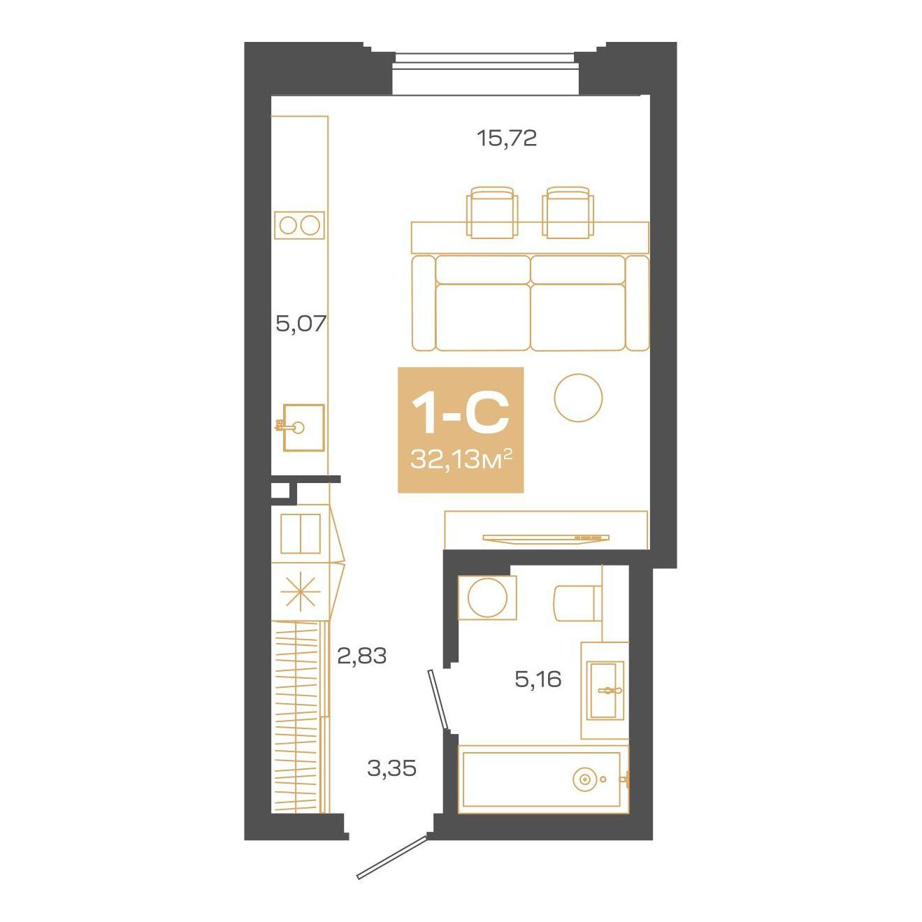 Студия 32 м2 в ЖК Пульсар корпус null этаж 8