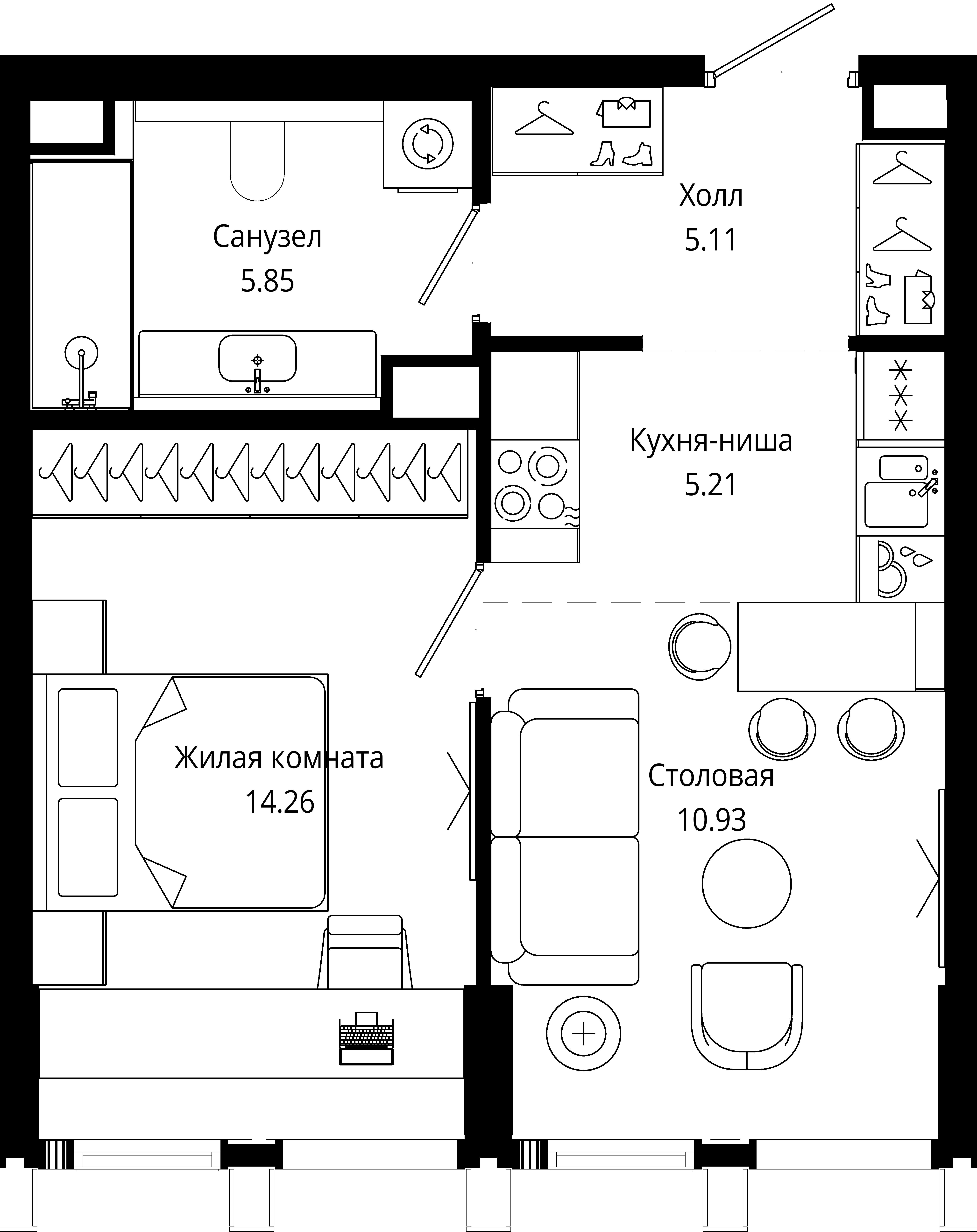 1-комнатная 41 м2 в ЖК МОД корпус null этаж 17