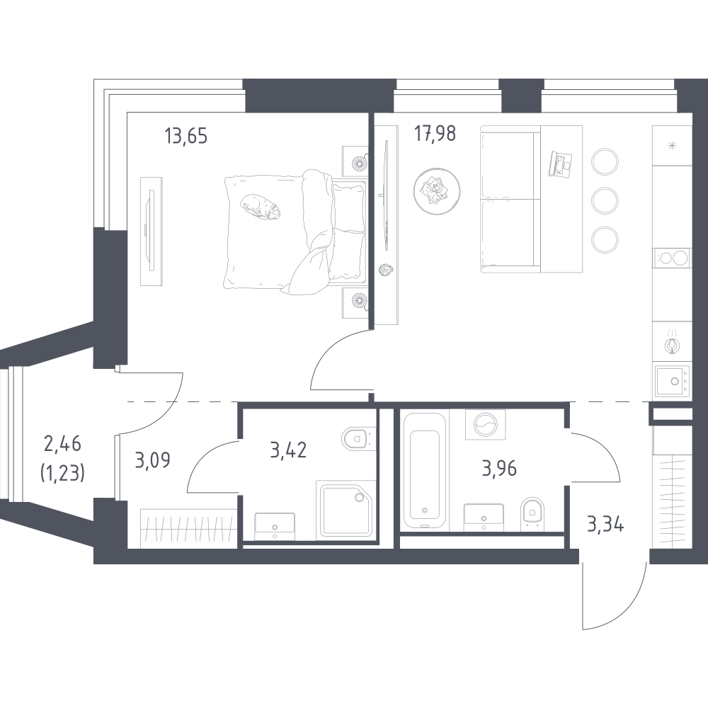1-комнатная 46 м2 в ЖК Литературный Квартал корпус null этаж 4