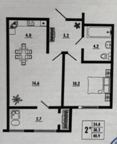 2-комнатная 41 м2 в ЖК undefined корпус null этаж 9