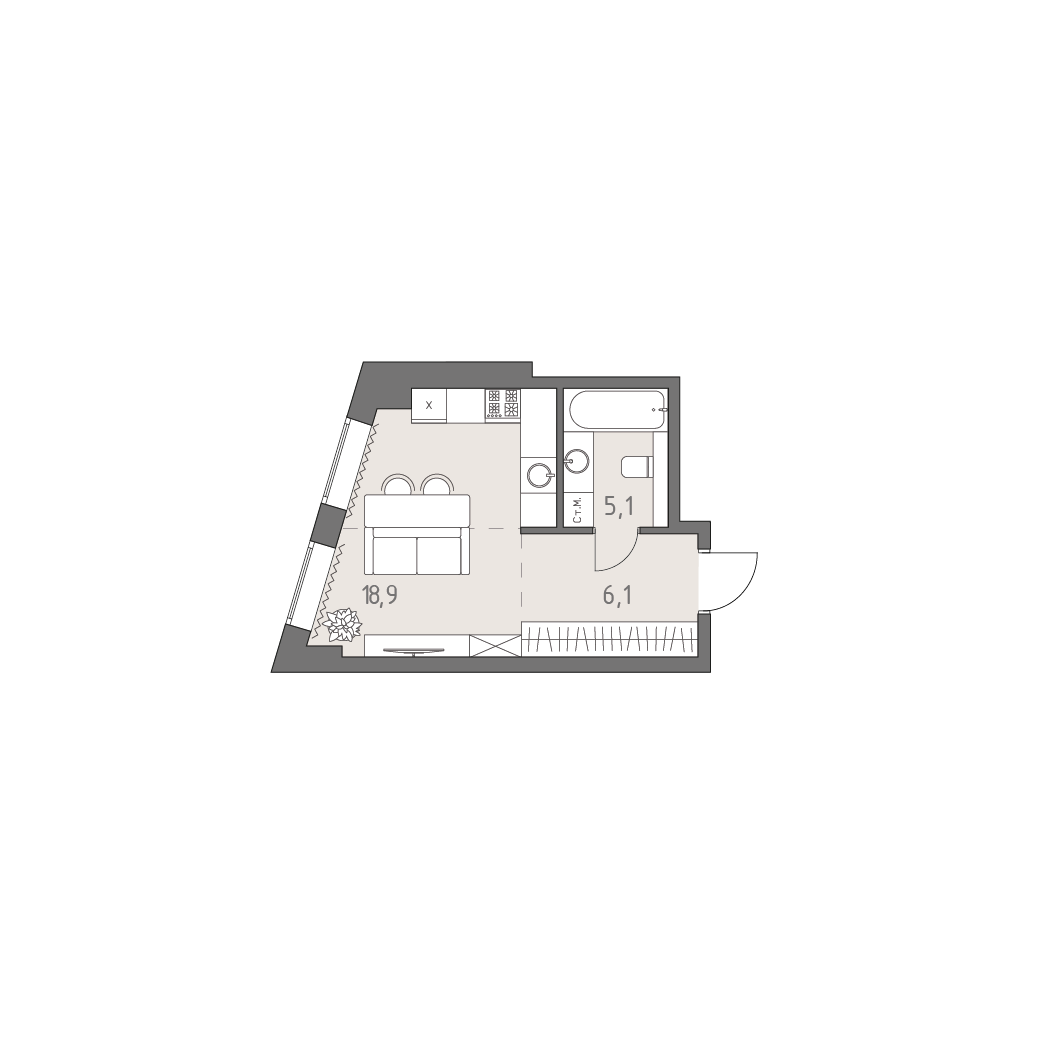 Студия 30 м2 в ЖК Родина парк корпус null этаж 21