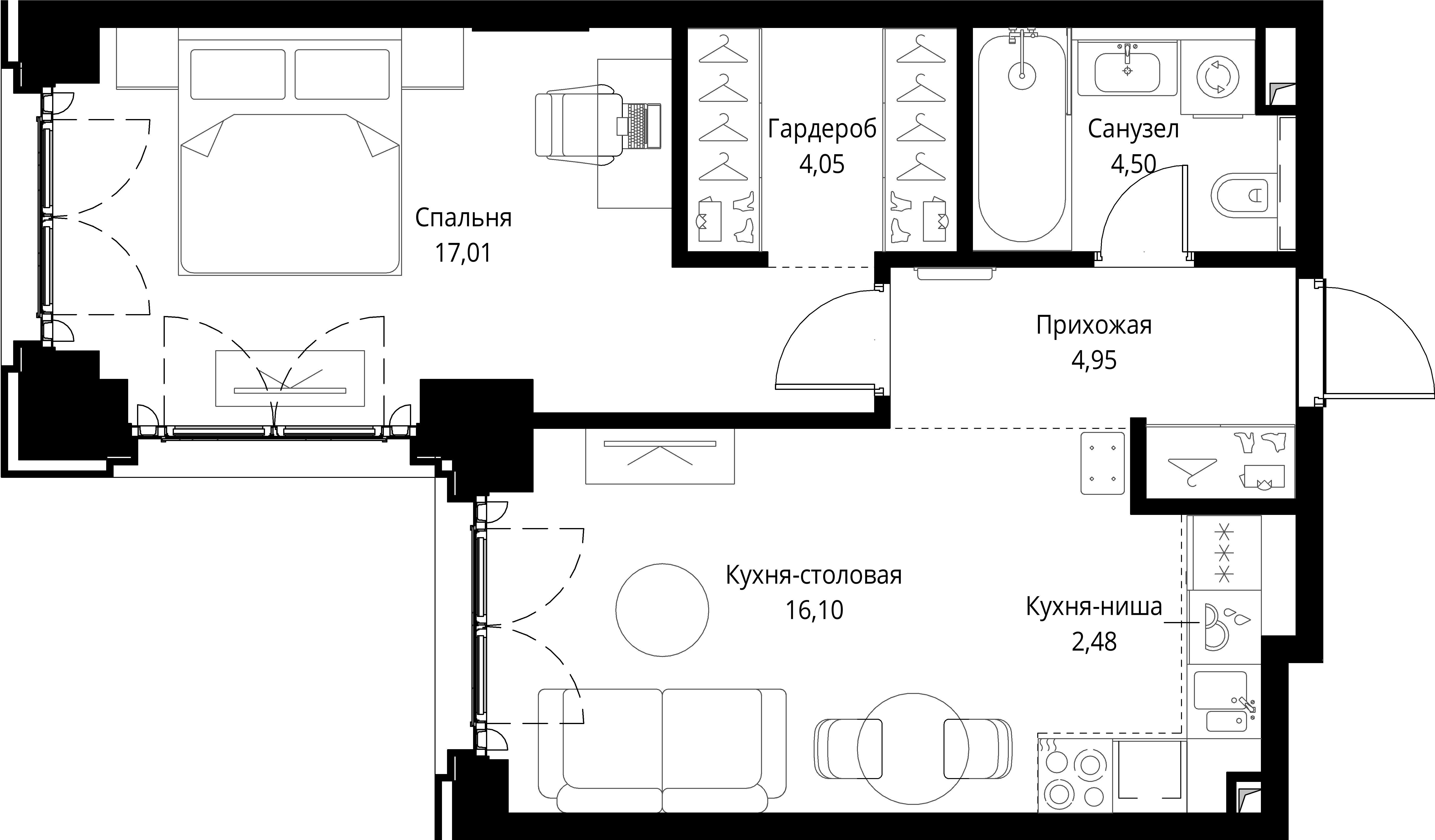 1-комнатная 49 м2 в ЖК CITY BAY корпус null этаж 5