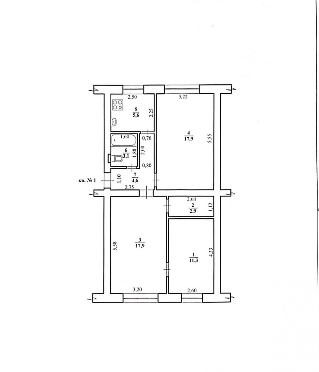 3-комнатная 63.3 м2 в ЖК undefined корпус null этаж 1