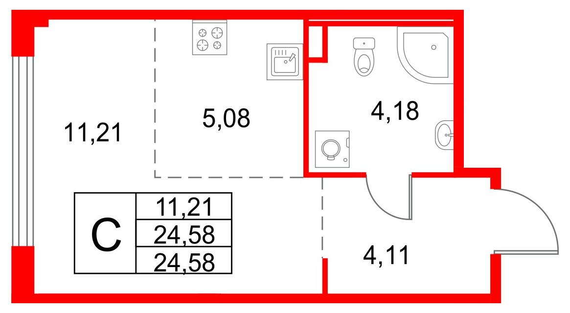 Студия 24 м2 в ЖК Кронфорт. Центральный корпус null этаж 2