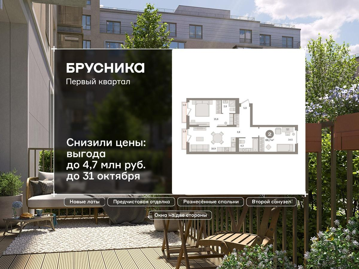2-комнатная 66 м2 в ЖК Первый квартал корпус null этаж 6
