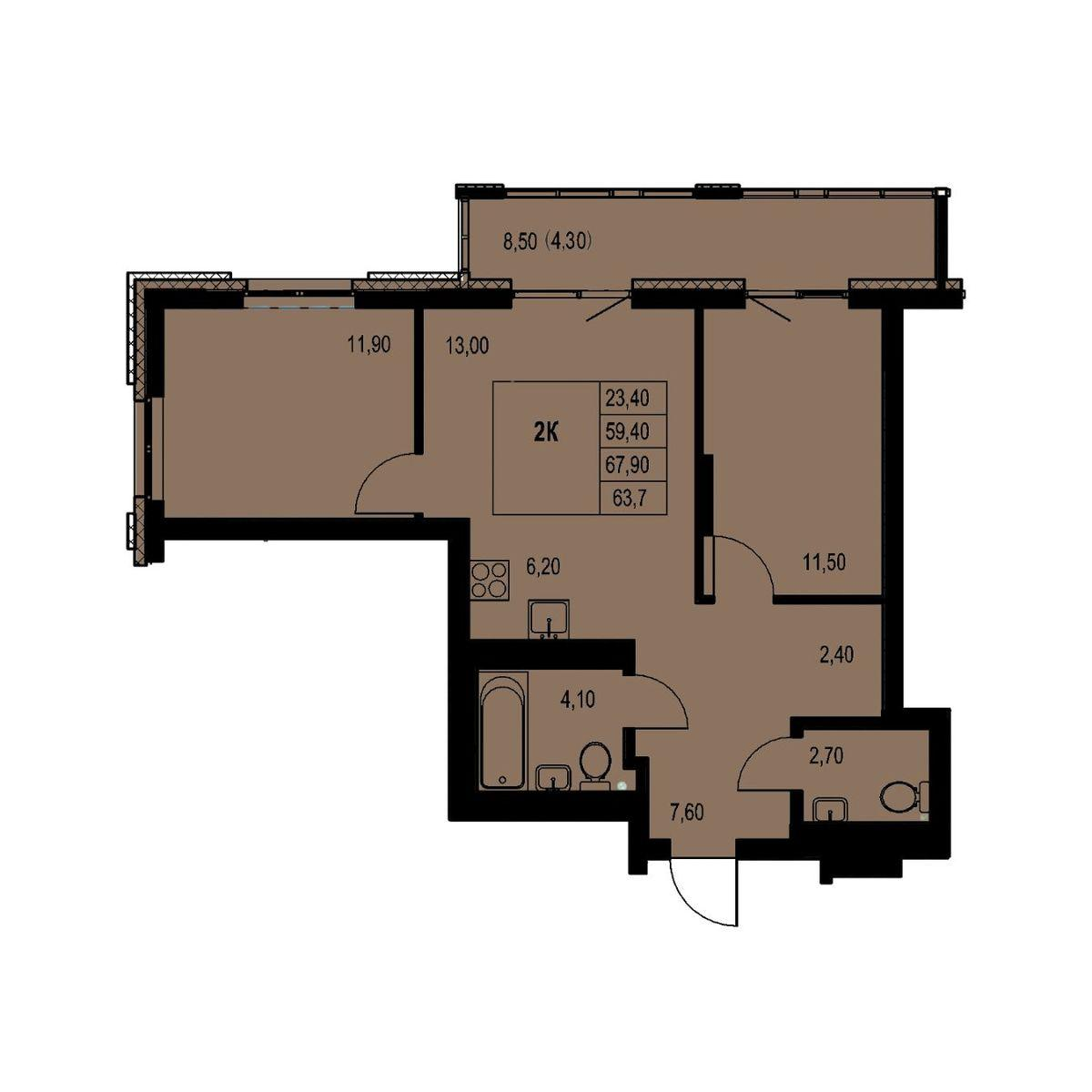 2-комнатная 63 м2 в ЖК Автограф корпус null этаж 18