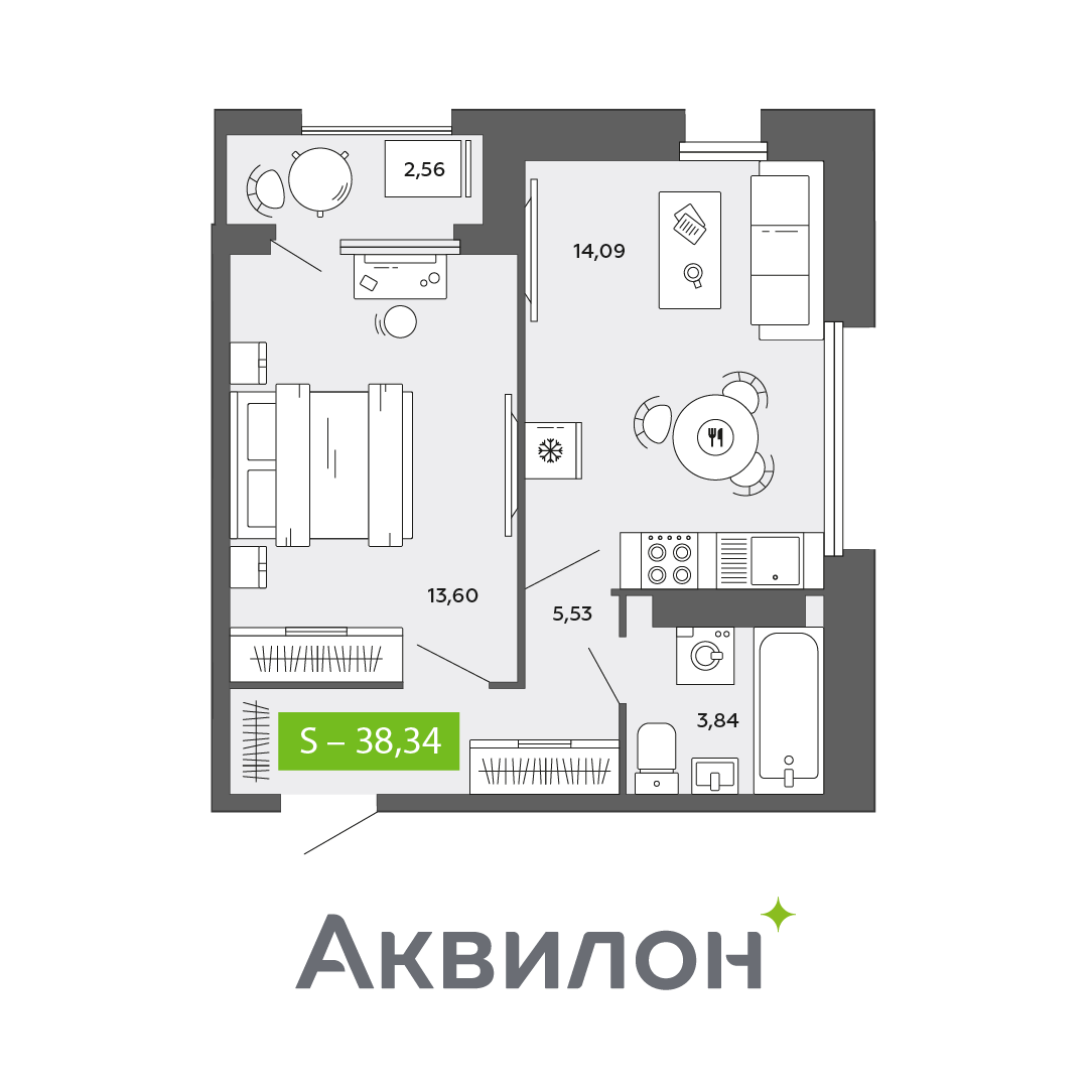Студия 38 м2 в ЖК Аквилон CITY Towers корпус null этаж 14
