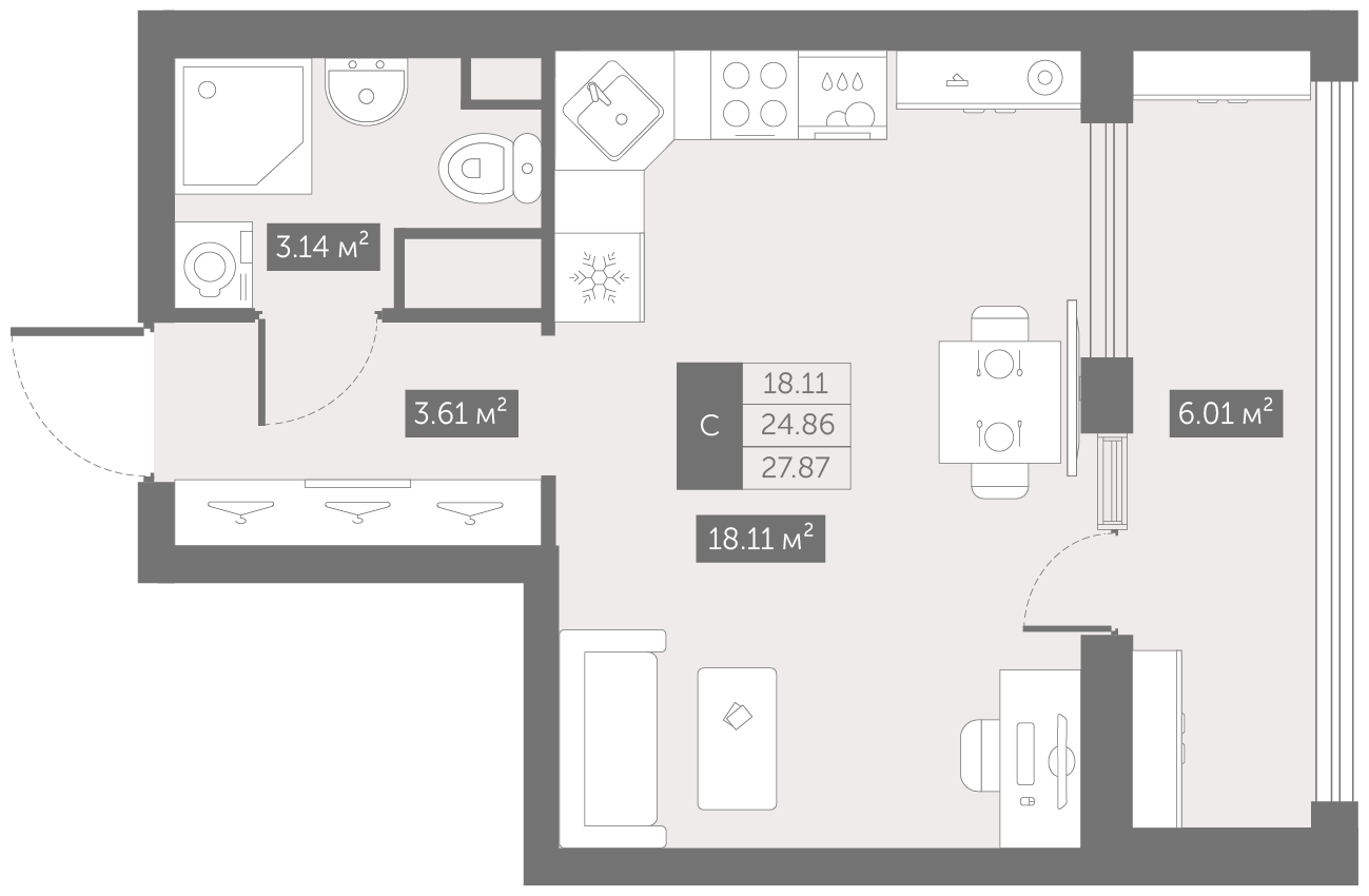 Студия 27 м2 в ЖК UP-квартал Новый Московский корпус null этаж 6
