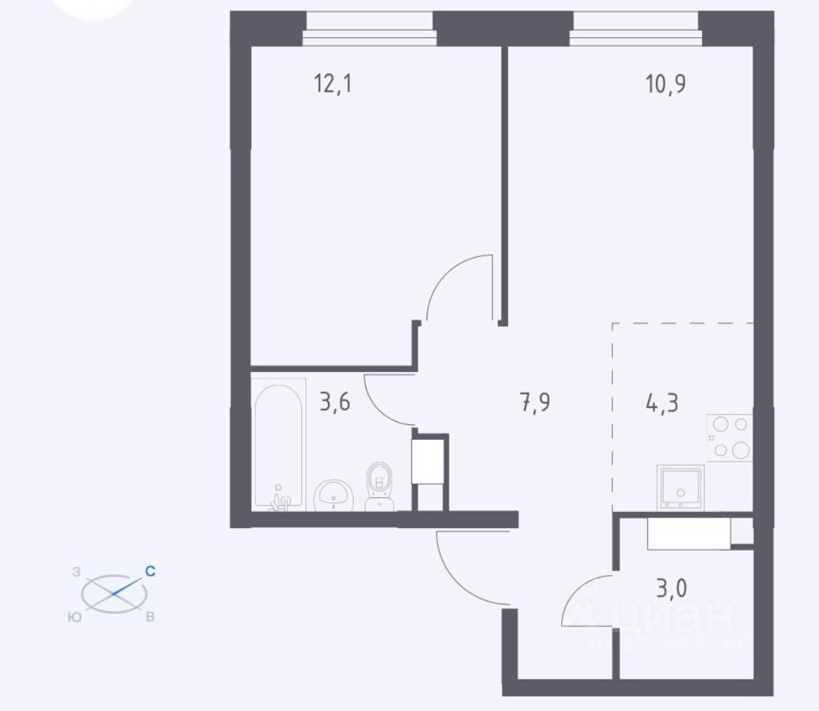 2-комнатная 41.8 м2 в ЖК undefined корпус null этаж 15