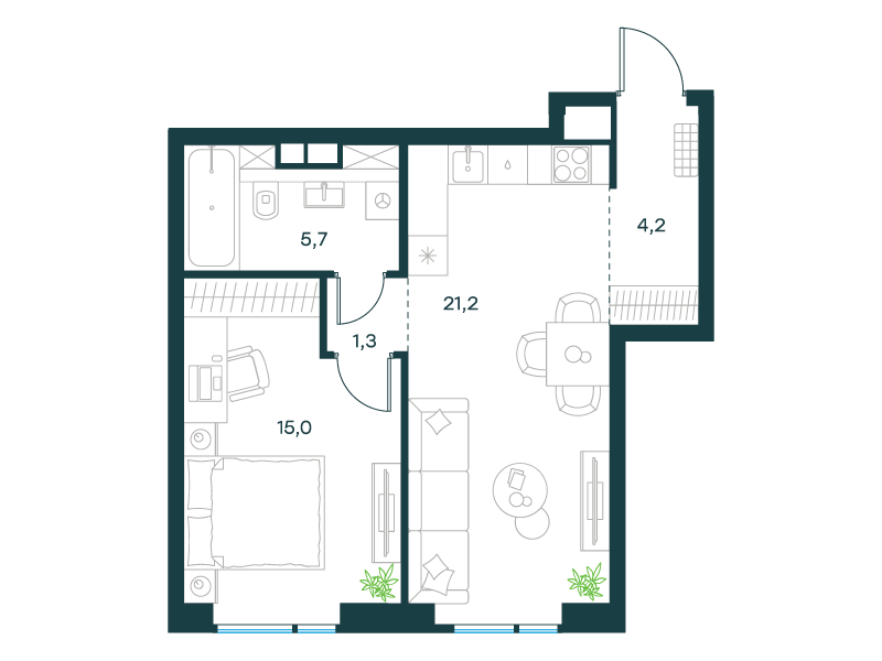 1-комнатная 47 м2 в ЖК Level Войковская корпус null этаж 15