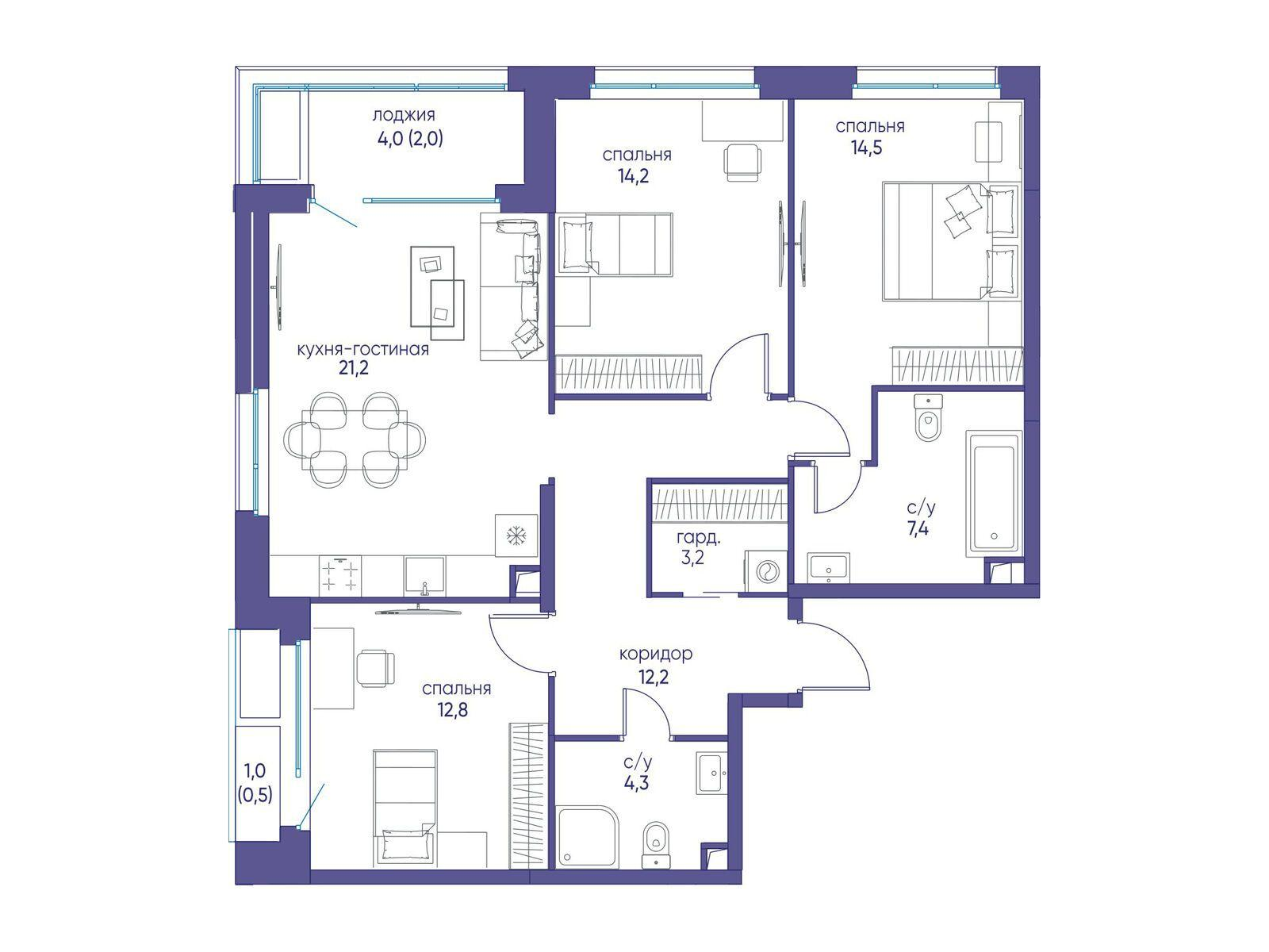 1-комнатная 92 м2 в ЖК Остров корпус null этаж 9