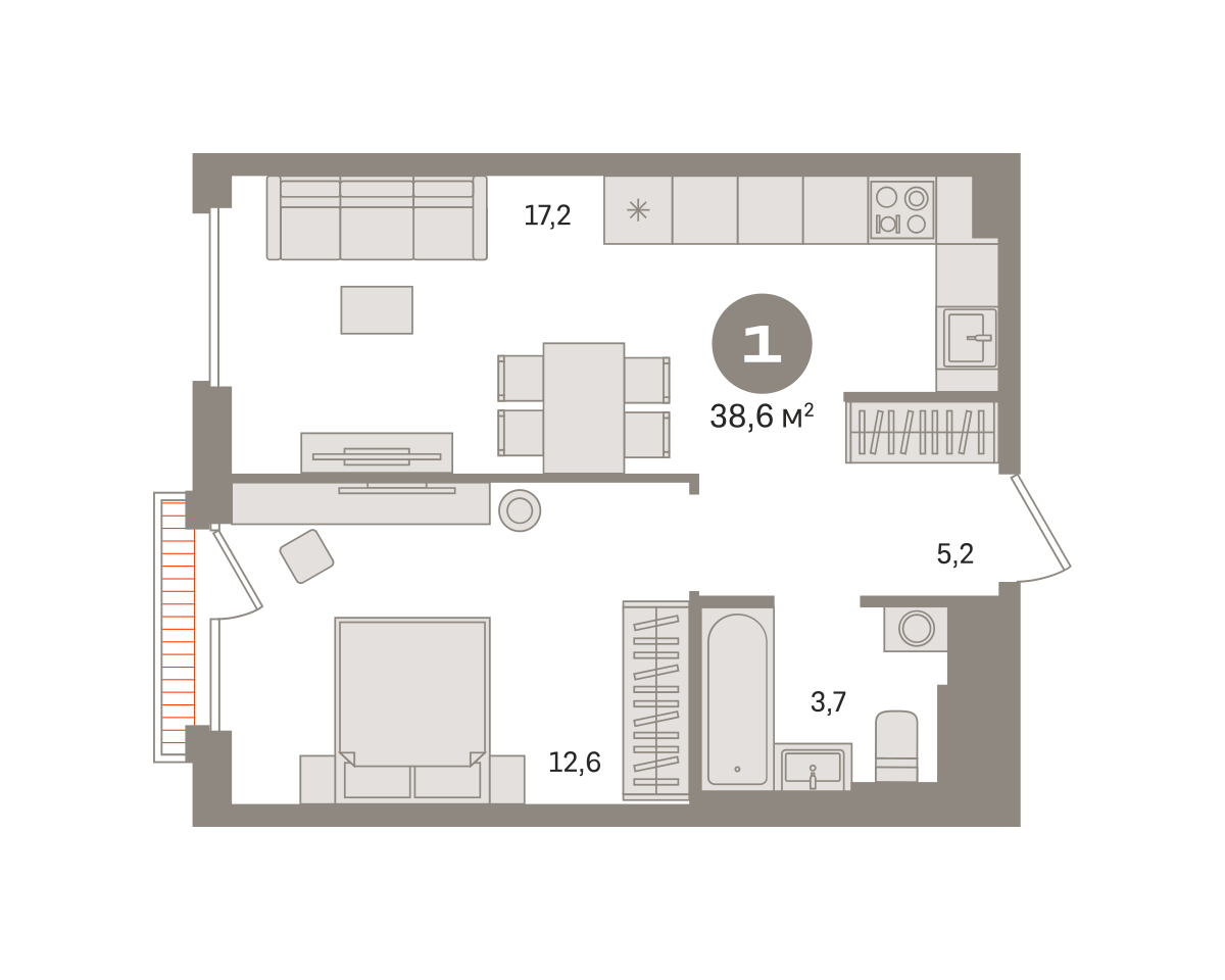1-комнатная 38 м2 в ЖК Квартал Герцена корпус null этаж 16
