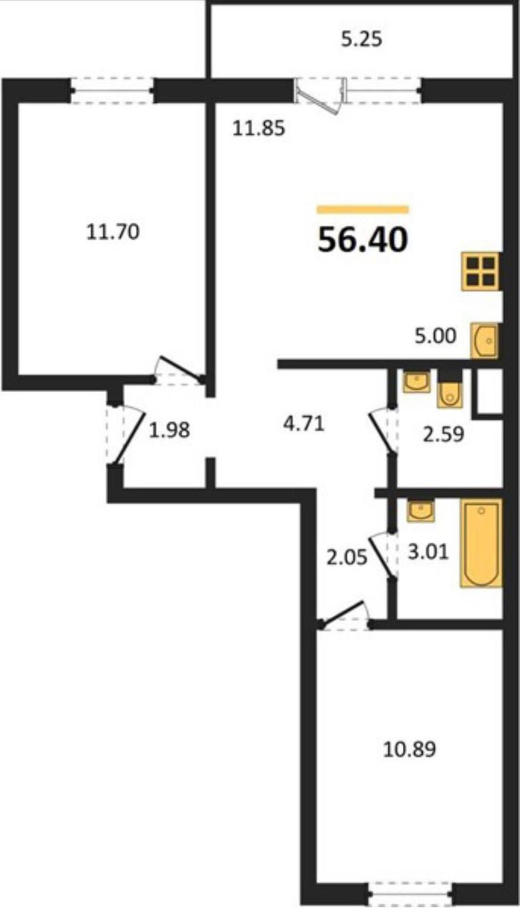 2-комнатная 56.6 м2 в ЖК undefined корпус null этаж 4