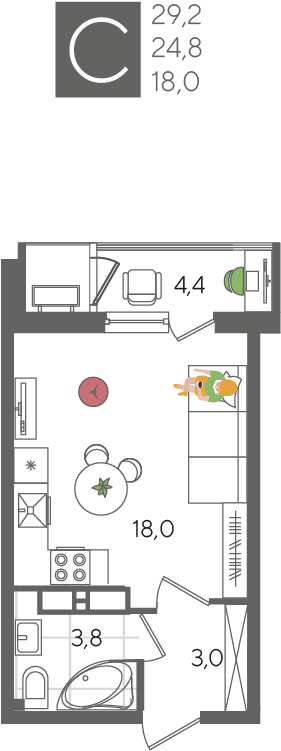 Студия 29 м2 в ЖК Рекорд 2 корпус null этаж 22