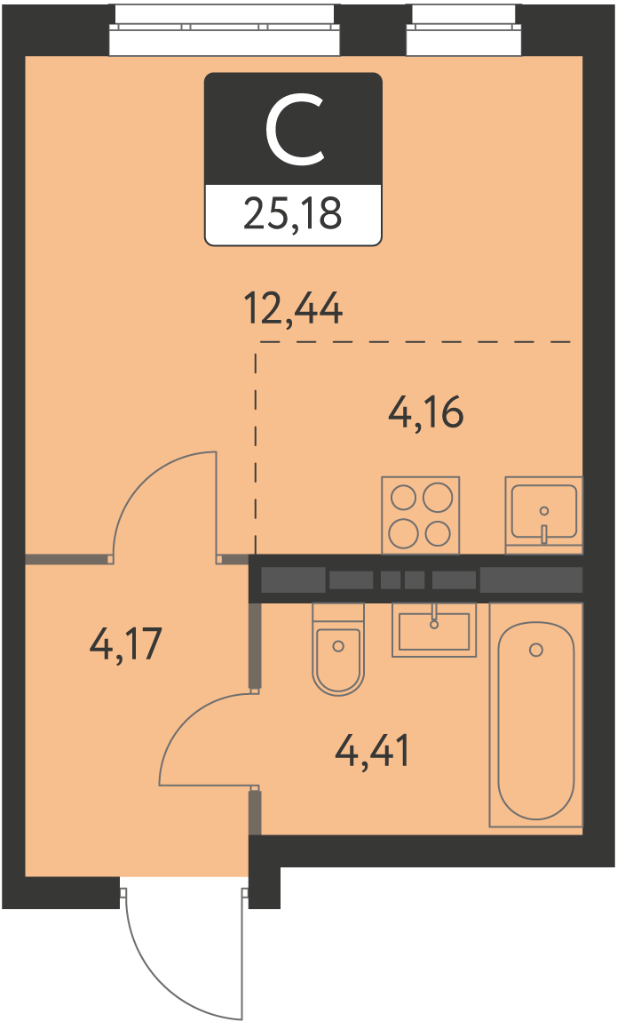 1-комнатная 25 м2 в ЖК Спутник-1 корпус null этаж 6