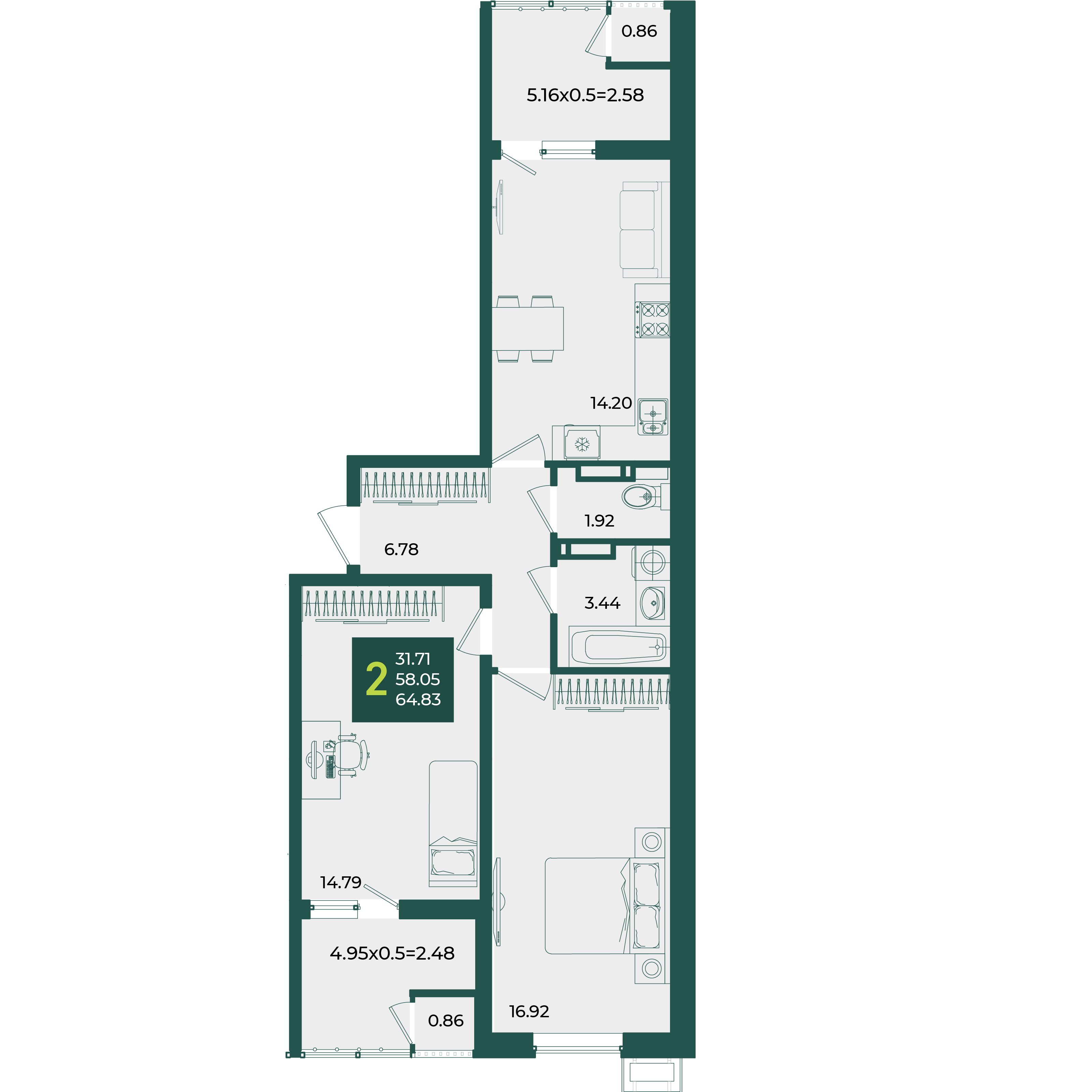 2-комнатная 64 м2 в ЖК Образцово корпус null этаж 10
