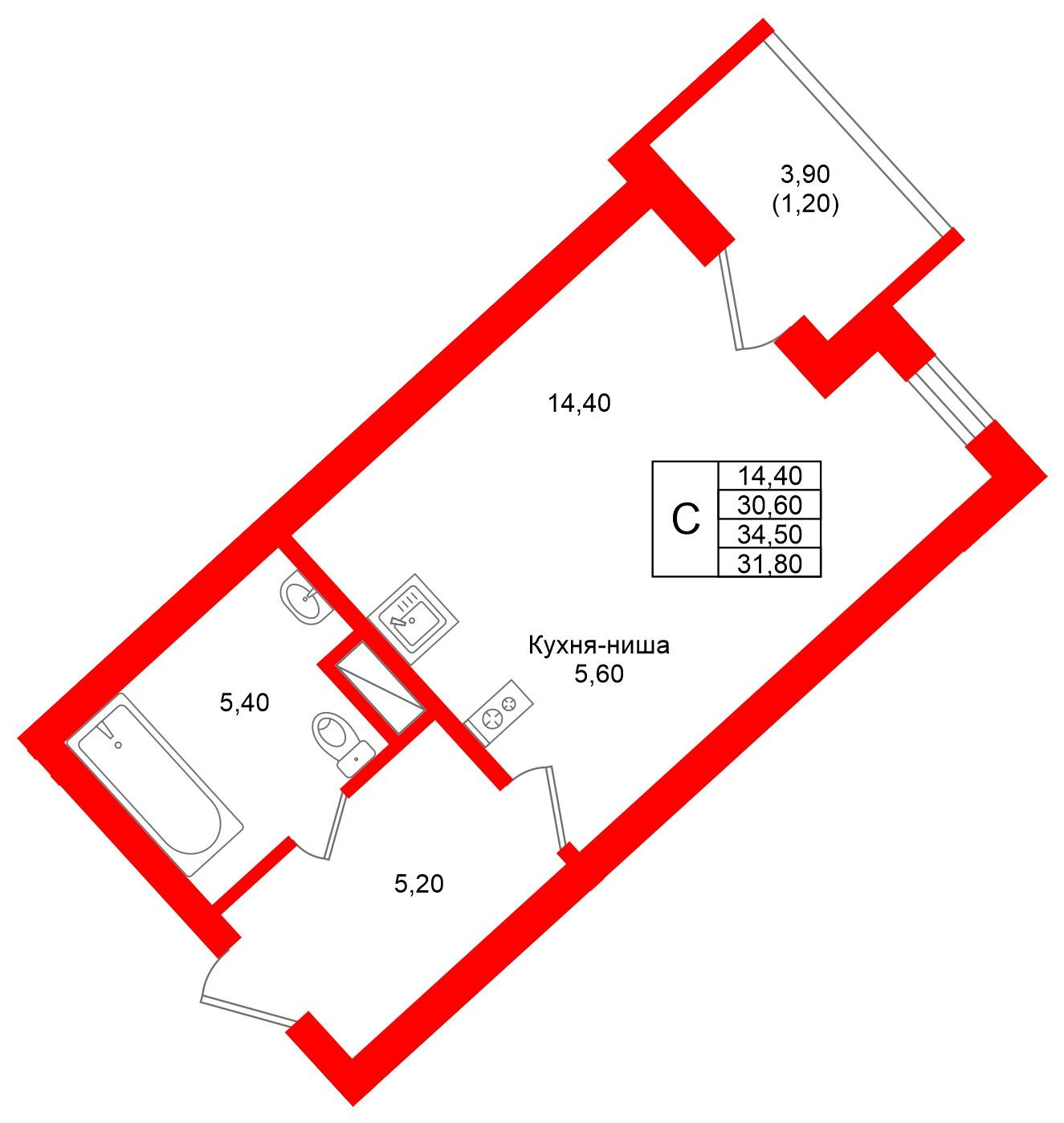 Студия 31 м2 в ЖК Фридланд корпус null этаж 3