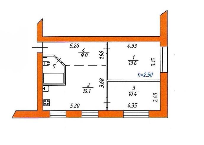 3-комнатная 52.1 м2 в ЖК undefined корпус null этаж 5