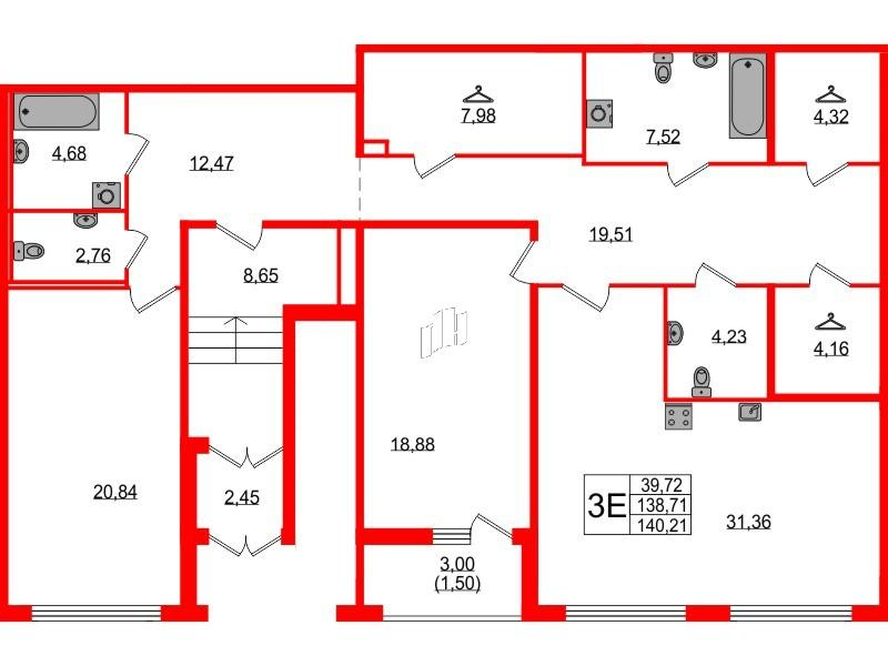 2-комнатная 140 м2 в ЖК Familia корпус null этаж 1