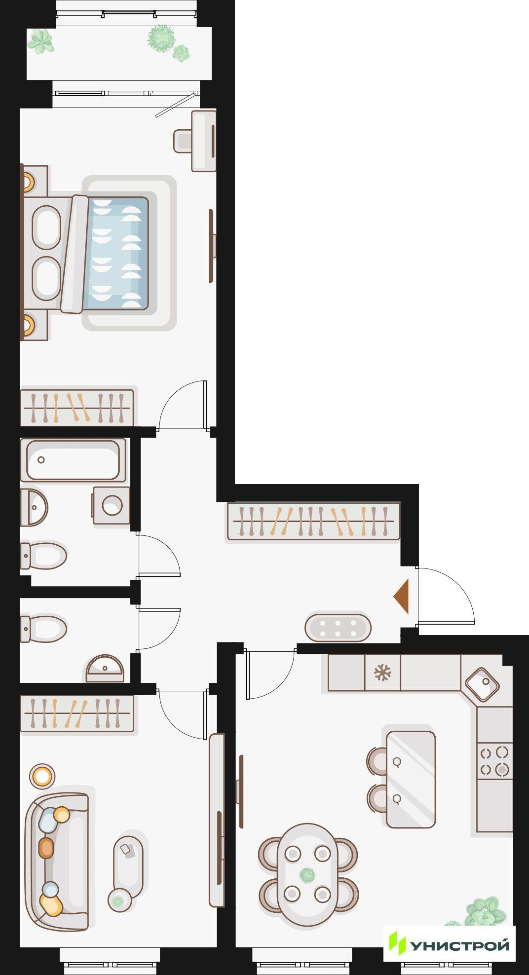 2-комнатная 72 м2 в ЖК Жилой кластер Q на Кулагина корпус null этаж 3