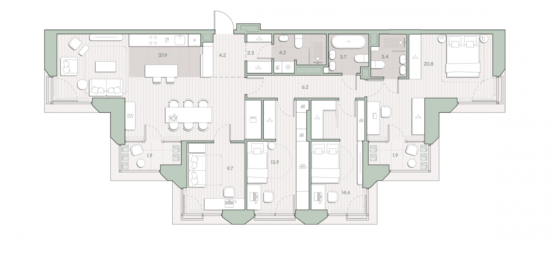 4-комнатная 122.8 м2 в ЖК undefined корпус null этаж 6