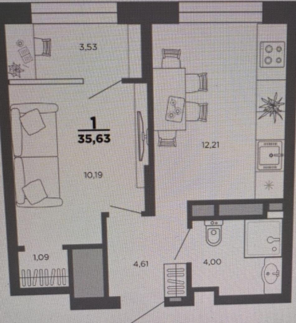 1-комнатная 35.6 м2 в ЖК undefined корпус null этаж 12