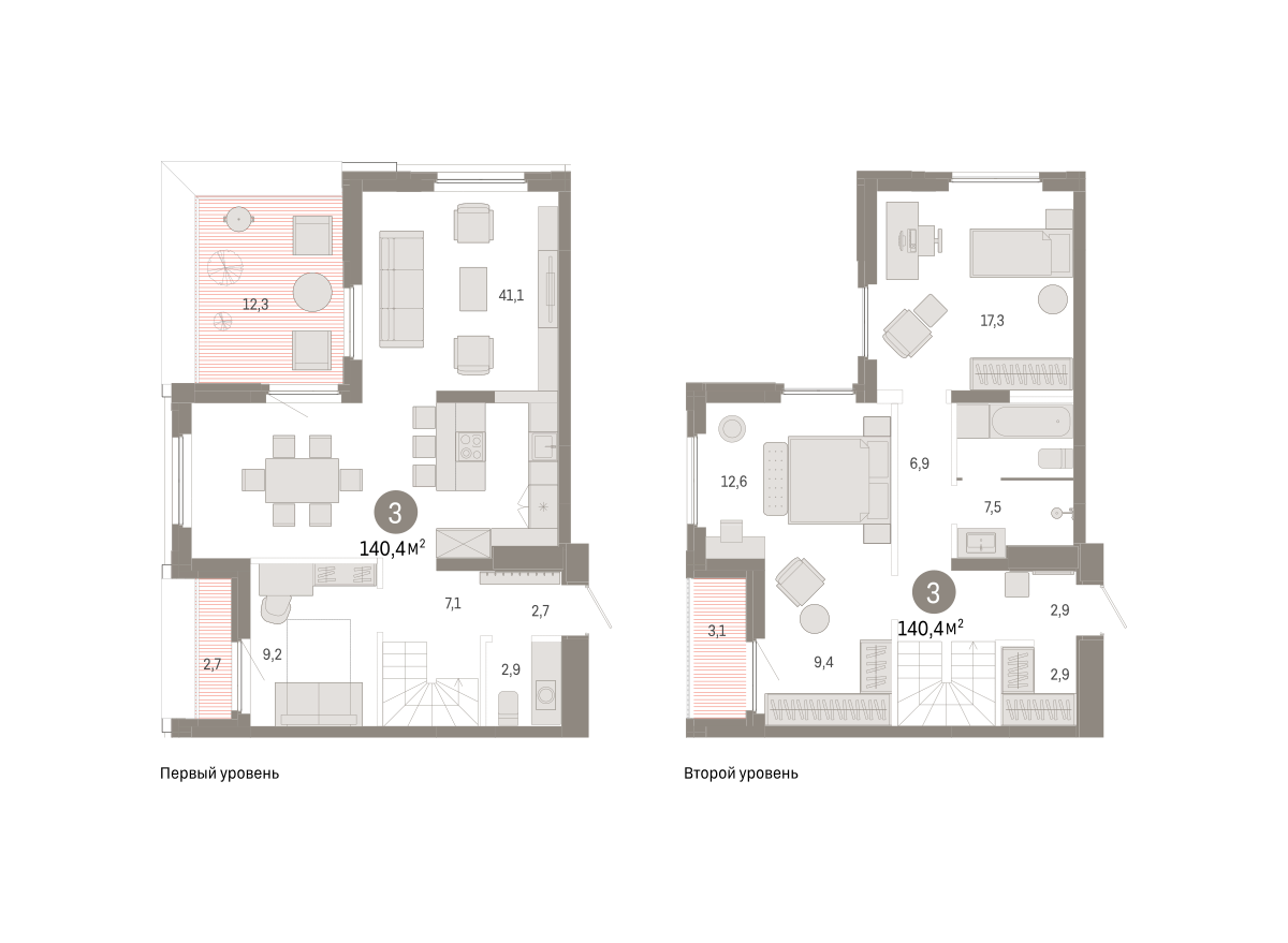 3-комнатная 140 м2 в ЖК Зарека корпус null этаж 15