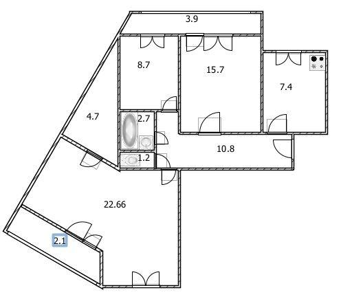 3-комнатная 79.4 м2 в ЖК undefined корпус null этаж 9