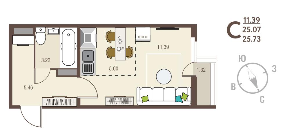 Студия 25 м2 в ЖК Инстеп.Сити корпус null этаж 16