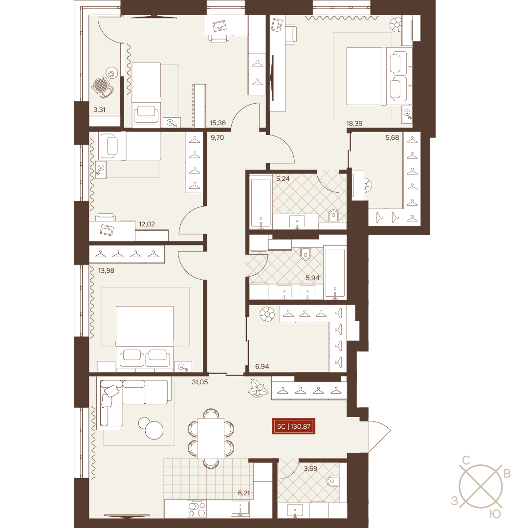 5-комнатная 130 м2 в ЖК Невский корпус null этаж 24