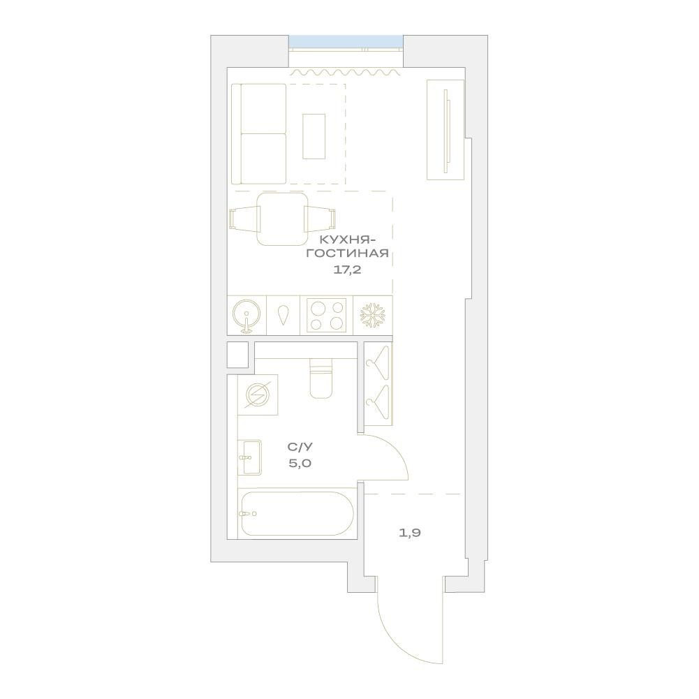 Студия 24 м2 в ЖК Детали корпус null этаж 2