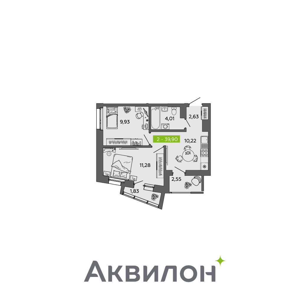 2-комнатная 39 м2 в ЖК Аквилон MySky корпус null этаж 15