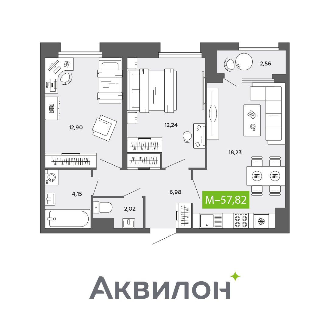 Студия 57 м2 в ЖК Аквилон CITY Towers корпус null этаж 15