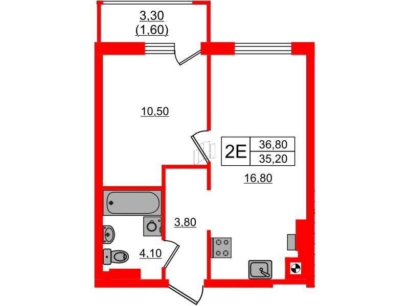 1-комнатная 36 м2 в ЖК River Park-2 корпус null этаж 4